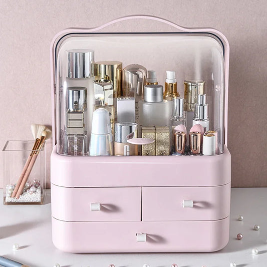 Dust-Proof Makeup Organizer – Desktop Storage with Drawer