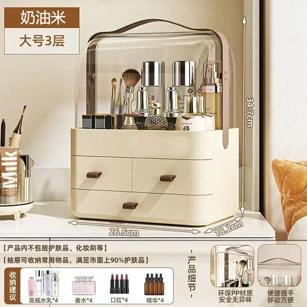 Dust-Proof Makeup Organizer – Desktop Storage with Drawer