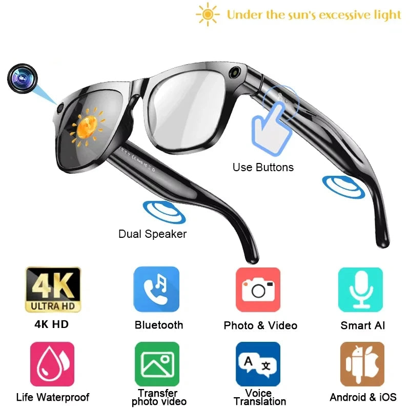 4K AI Smart Glasses with Camera & Bluetooth Calls