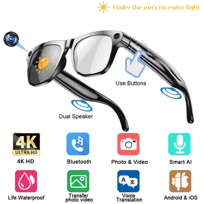 4K AI Smart Glasses with Camera & Bluetooth Calls