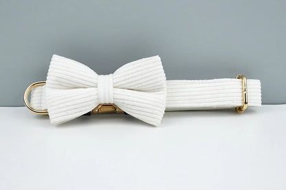 White Corduroy Dog Collar & Leash Set – Custom Nameplate