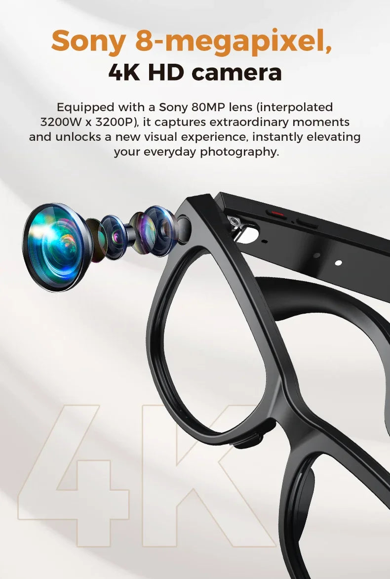 4K AI Smart Glasses with Camera & Translation