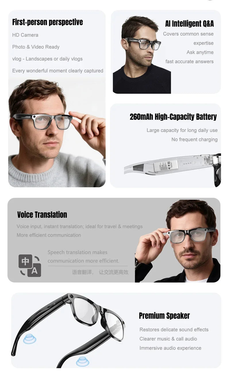 4K AI Smart Glasses with Camera & Bluetooth Calls