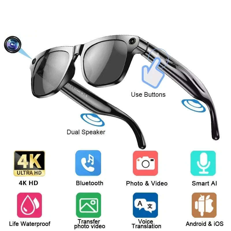 4K AI Smart Glasses with Camera & Bluetooth Calls