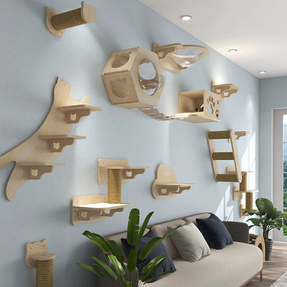 Wall-Mounted Cat Tree – Shelves, Scratcher & Hammock