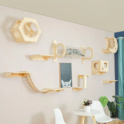 Wall-Mounted Cat Tree – Shelves, Scratcher & Hammock
