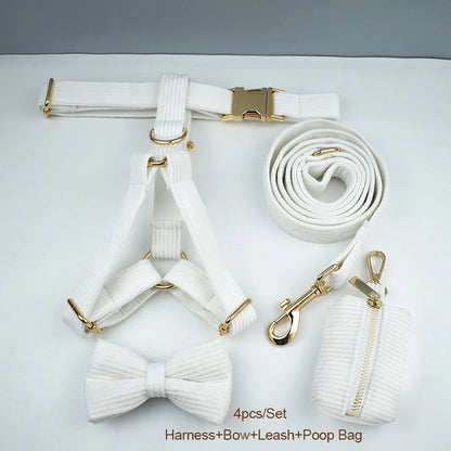 White Corduroy Dog Collar & Leash Set – Custom Nameplate