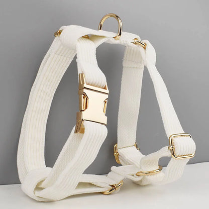 White Corduroy Dog Collar & Leash Set – Custom Nameplate
