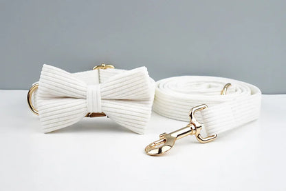White Corduroy Dog Collar & Leash Set – Custom Nameplate