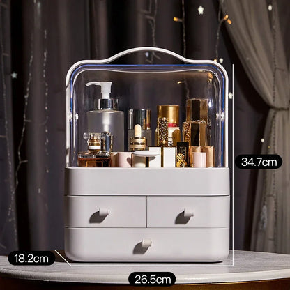 Dust-Proof Makeup Organizer – Desktop Storage with Drawer