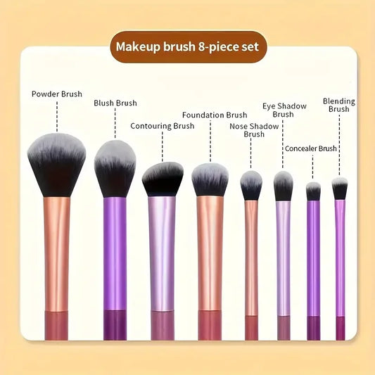 8-Piece Makeup Brush Kit – Soft Synthetic Hair