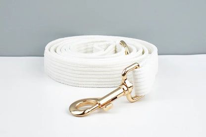 White Corduroy Dog Collar & Leash Set – Custom Nameplate