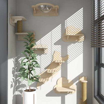 Wall-Mounted Cat Tree – Shelves, Scratcher & Hammock