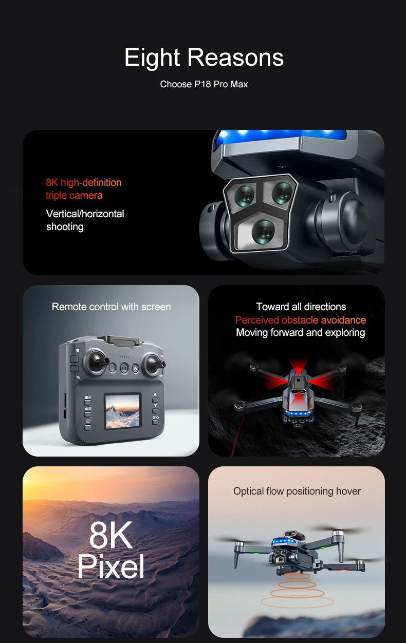 P18 RC Drone – Dual 8K Cameras & Obstacle Avoidance