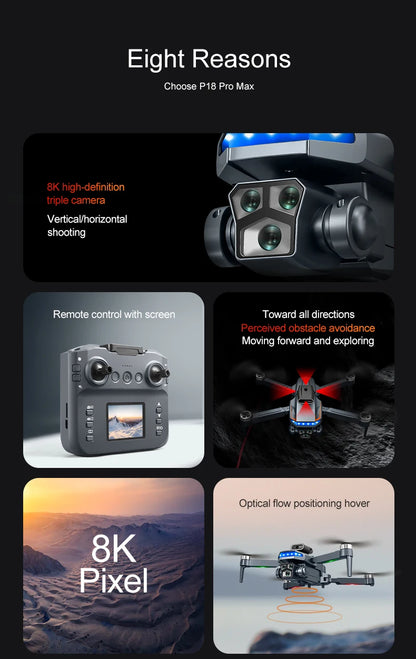 P18 RC Drone – Dual 8K Cameras & Obstacle Avoidance