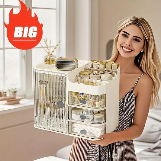 High-Capacity Makeup Storage Box – Light Beige