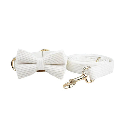 White Corduroy Dog Collar & Leash Set – Custom Nameplate