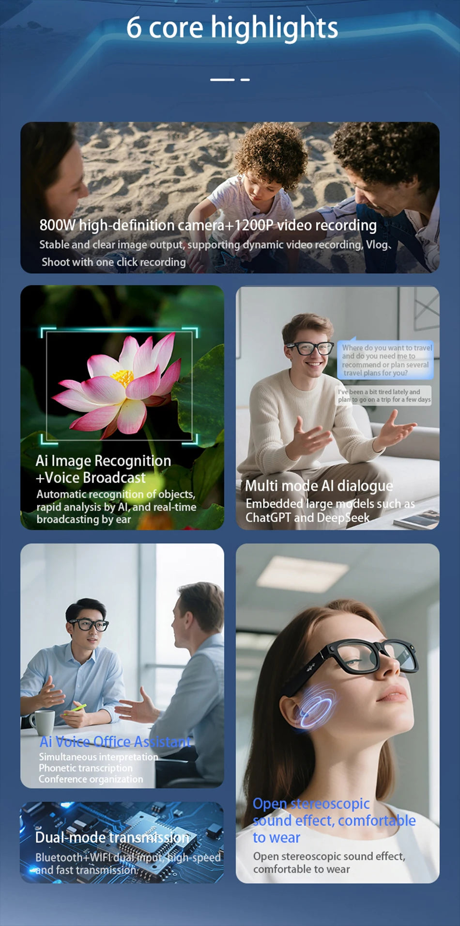 AI Smart Glasses with 2K Camera & Bluetooth Calling