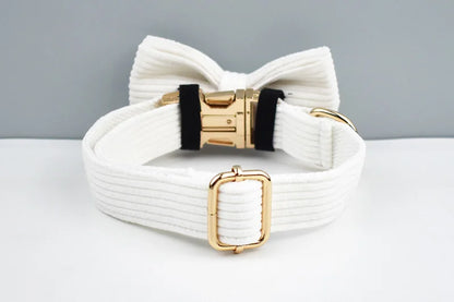 White Corduroy Dog Collar & Leash Set – Custom Nameplate
