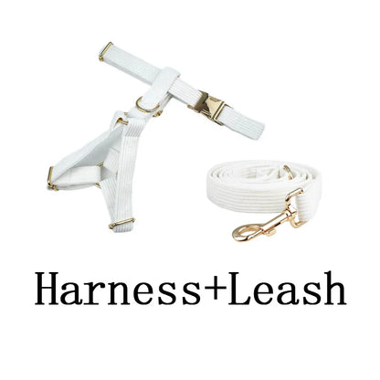 White Corduroy Dog Collar & Leash Set – Custom Nameplate