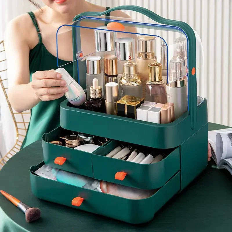 Dust-Proof Makeup Organizer – Desktop Storage with Drawer