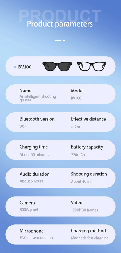 AI Smart Glasses with 2K Camera & Bluetooth Calling