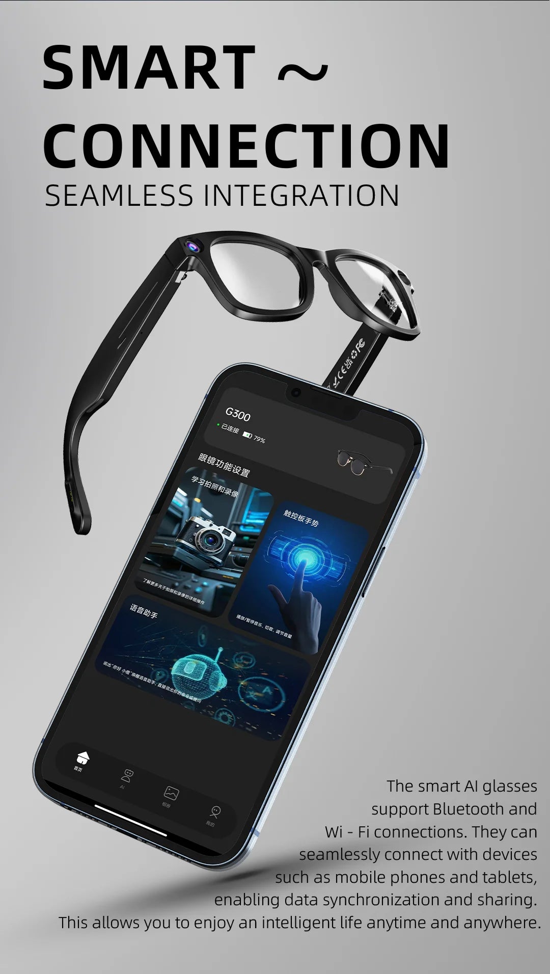 ERVPES G300 AI Smart Glasses (HD Camera & Bluetooth Calls)