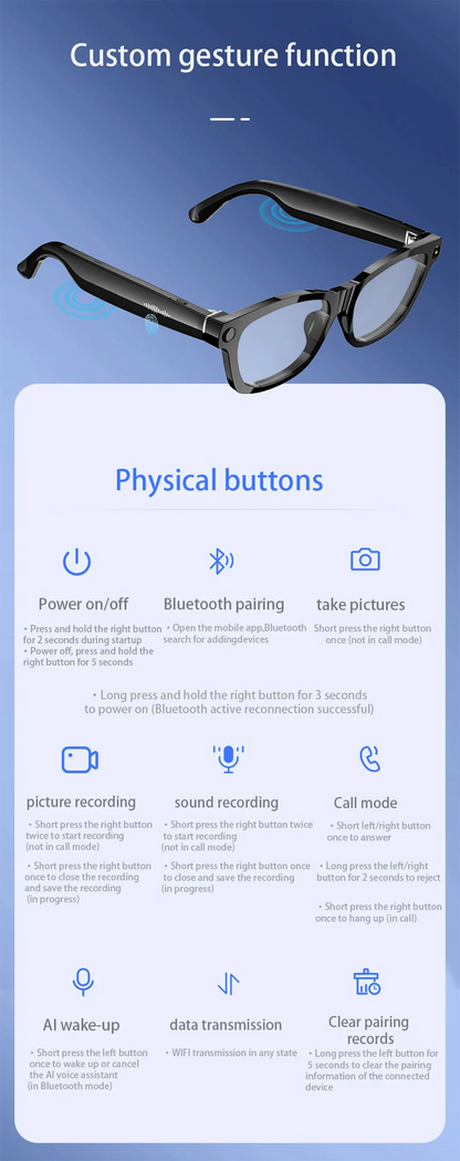 AI Smart Glasses with 2K Camera & Bluetooth Calling