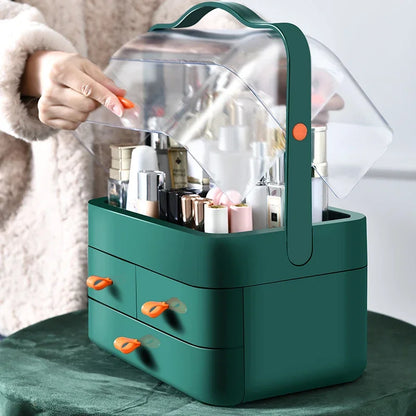 Dust-Proof Makeup Organizer – Desktop Storage with Drawer