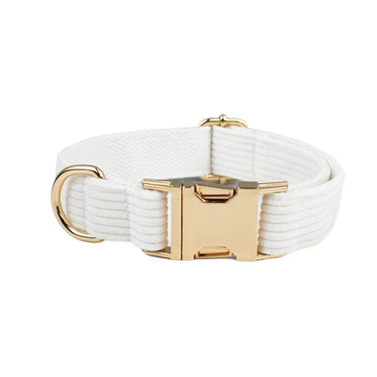 White Corduroy Dog Collar & Leash Set – Custom Nameplate