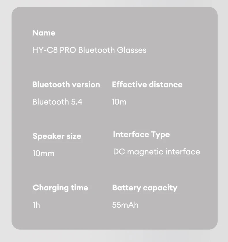 HYUNDAI HY-C8 AI Smart Glasses with Bluetooth Earphones