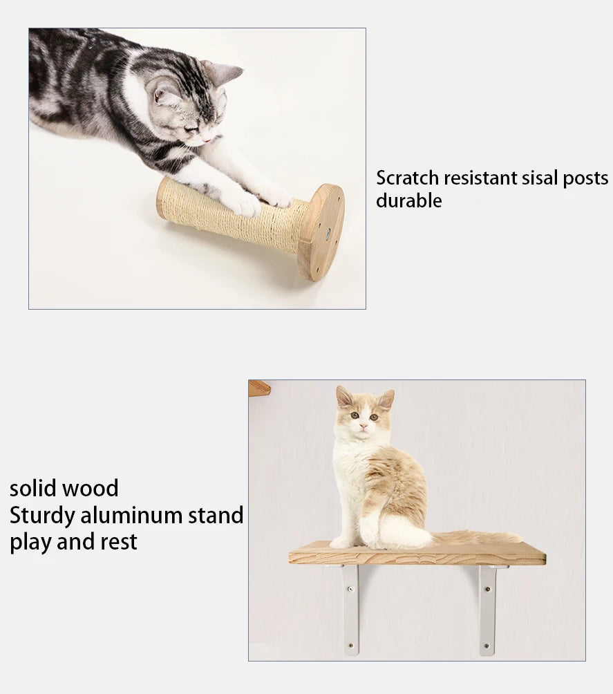 Wall-Mounted Cat Tree – Shelves, Scratcher & Hammock