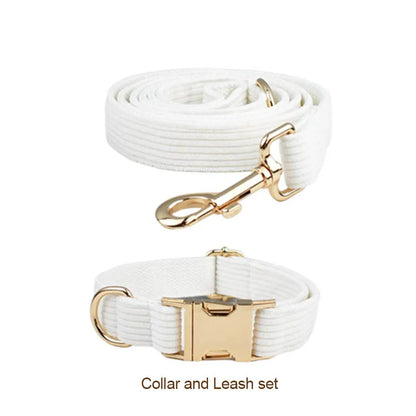White Corduroy Dog Collar & Leash Set – Custom Nameplate