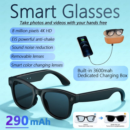 4K AI Smart Glasses with Camera & Translation