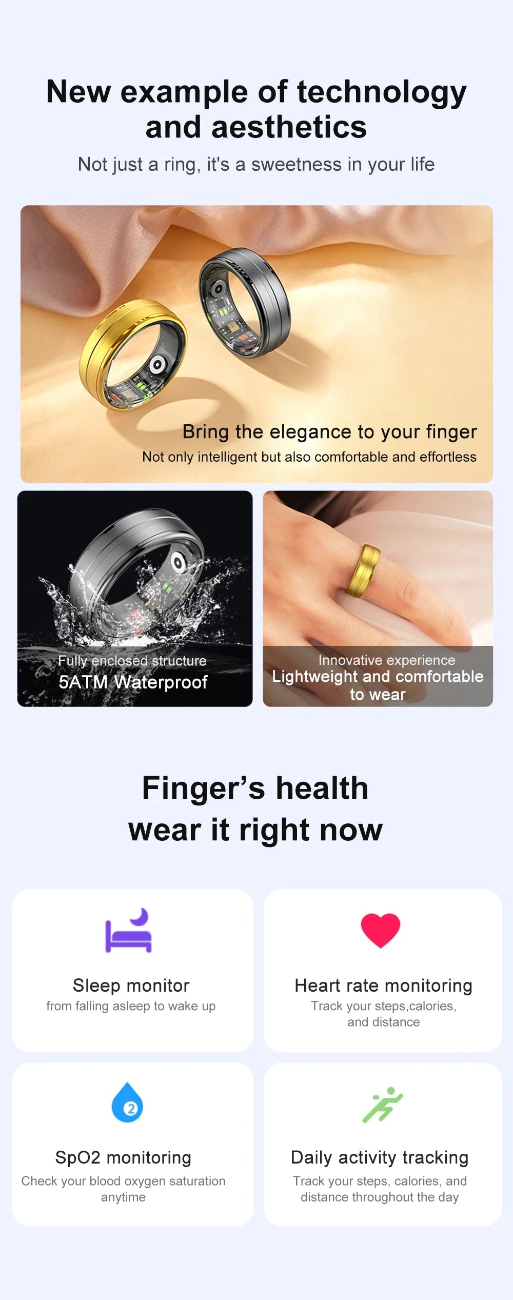 Smart Ring with Heart Rate & Sleep Monitor