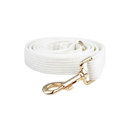 White Corduroy Dog Collar & Leash Set – Custom Nameplate