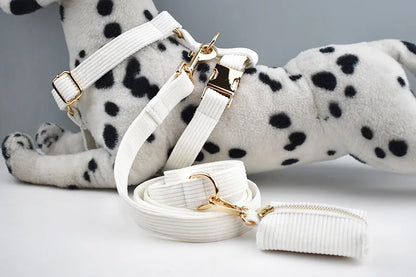 White Corduroy Dog Collar & Leash Set – Custom Nameplate