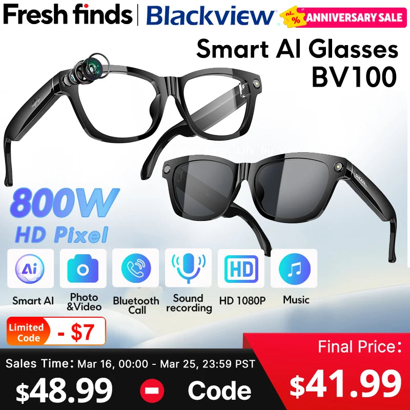 AI Smart Glasses with 2K Camera & Bluetooth Calling