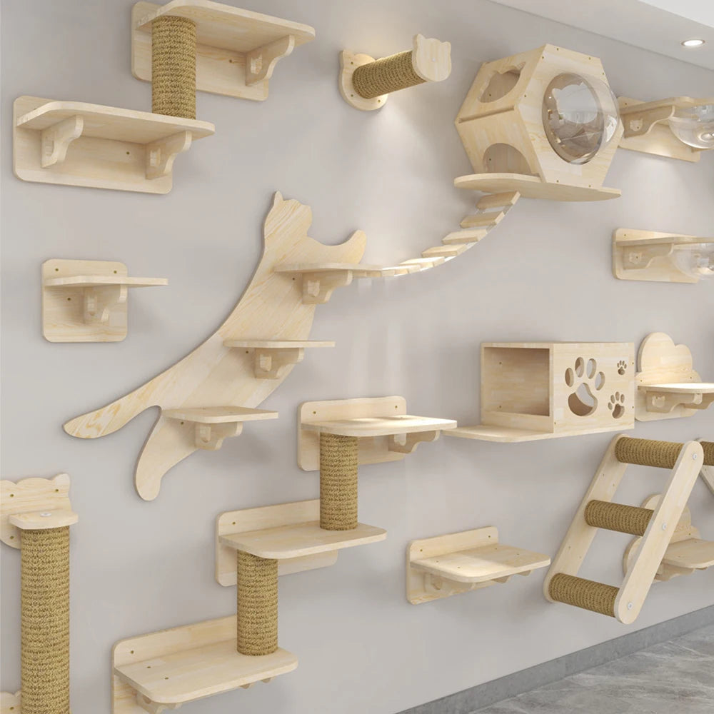 Wall-Mounted Cat Tree – Shelves, Scratcher & Hammock
