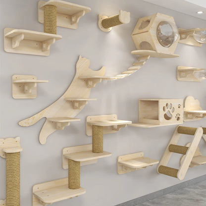 Wall-Mounted Cat Tree – Shelves, Scratcher & Hammock