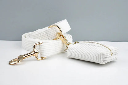 White Corduroy Dog Collar & Leash Set – Custom Nameplate