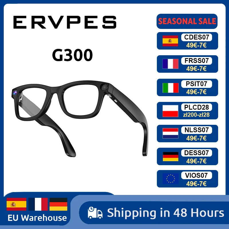 ERVPES G300 AI Smart Glasses (HD Camera & Bluetooth Calls)