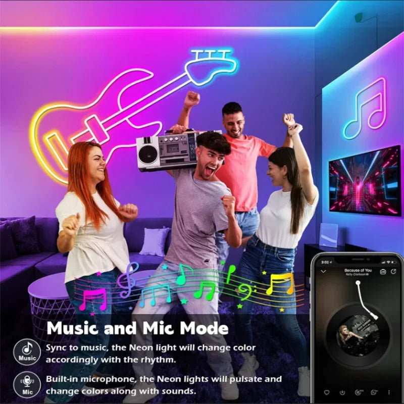 Smart RGB Neon Light Strip (Music Sync & App Control)
