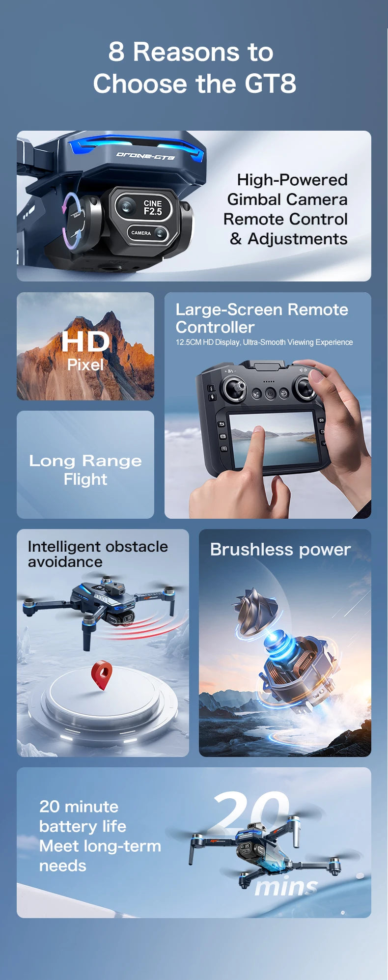 GT8 RC Drone – 6K Camera & Obstacle Avoidance