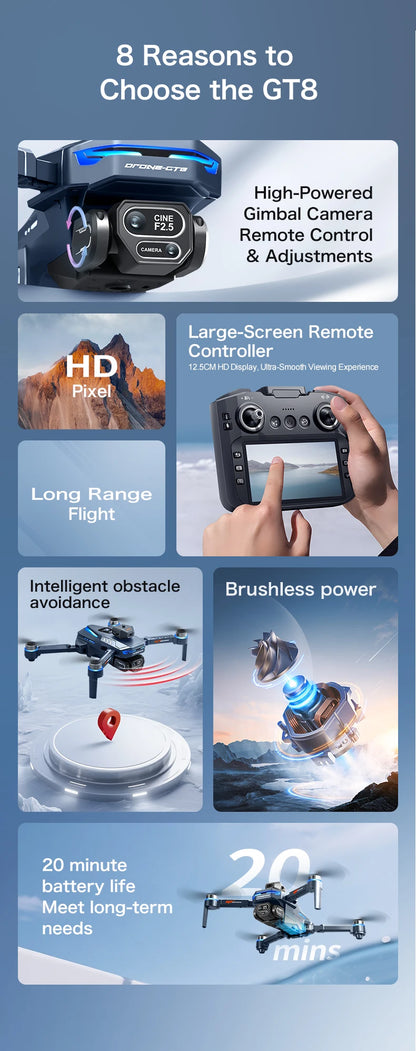 GT8 RC Drone – 6K Camera & Obstacle Avoidance