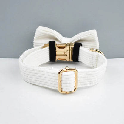 White Corduroy Dog Collar & Leash Set – Custom Nameplate
