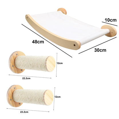 Wall-Mounted Cat Tree – Shelves, Scratcher & Hammock